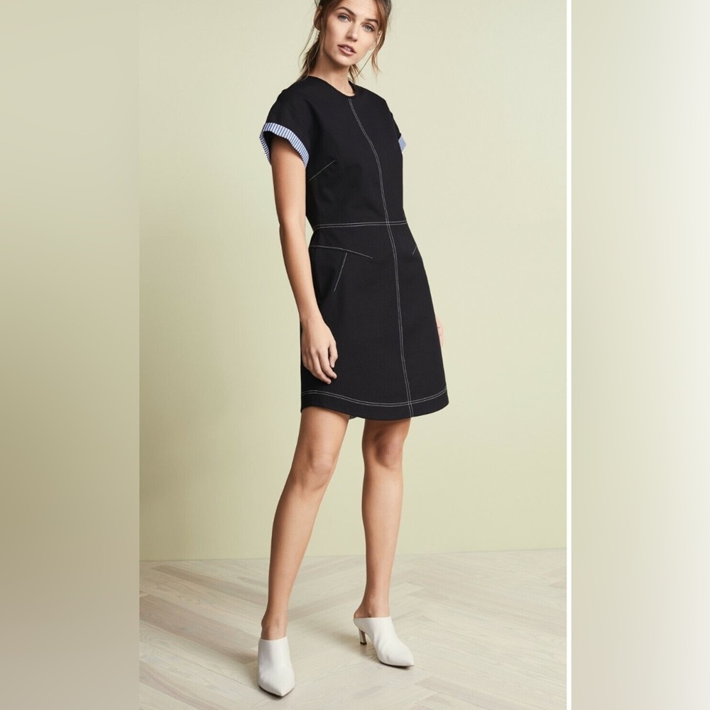 DEREK LAM 10 CROSBY Black Short Sleeve Stretch Denim Jeans A-Line LBD Dress 8US